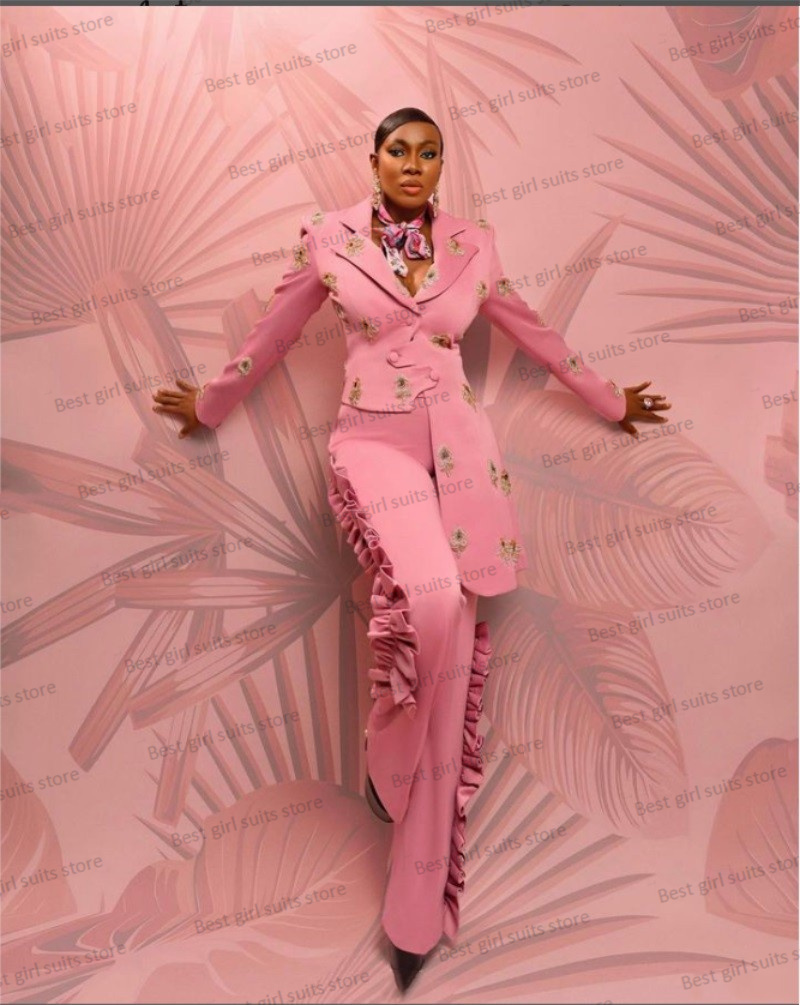 Women Formal Wear Blazer Set - Ensemble blazer et pantalon droit pour