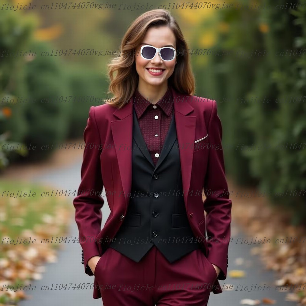 Blazer Set Women Formal - Costume formel pour femmes d'affaires, bordeaux