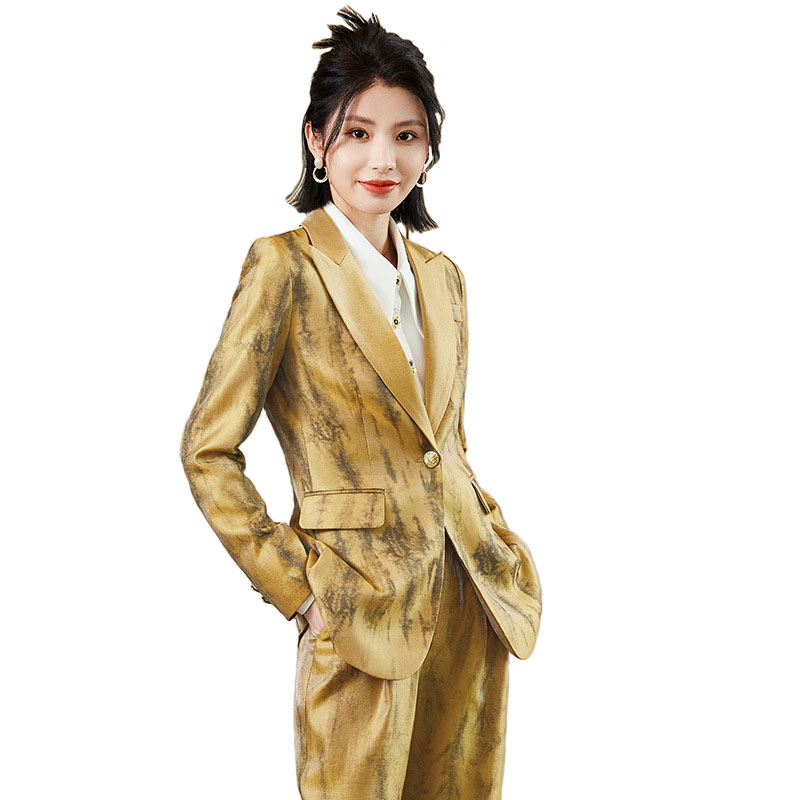 Women Formal Wear Blazer Set - Pantalon formel noir doré pour femme,