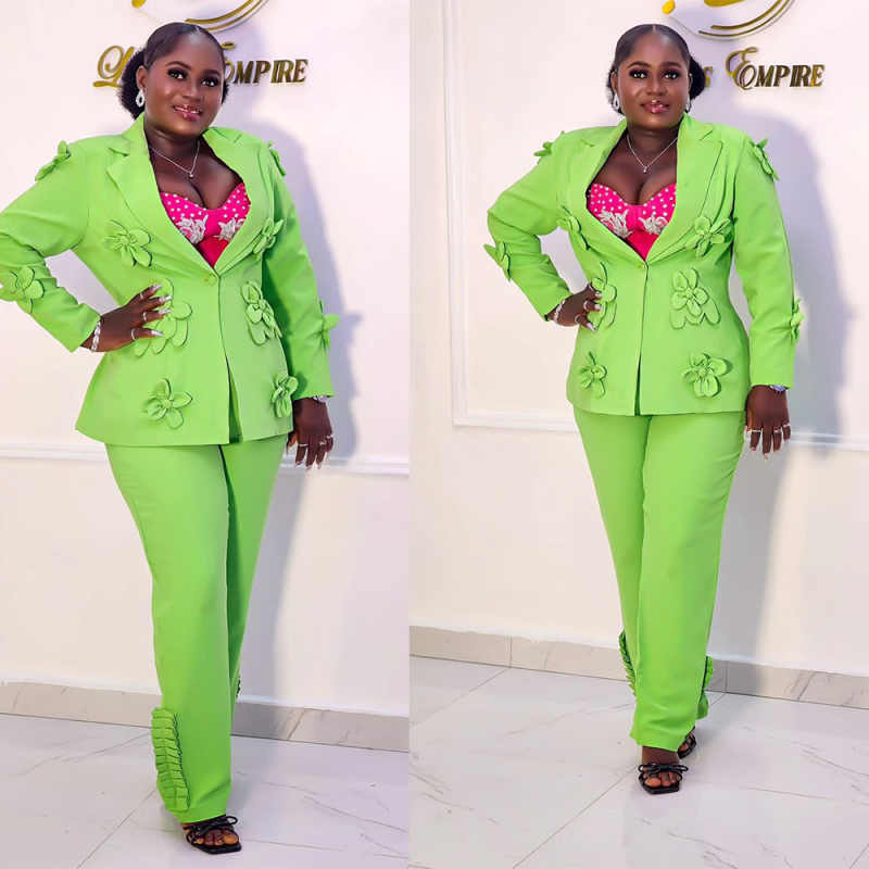 Women Formal Wear For Plus Size - Grande taille vert femmes Blazer ensembles