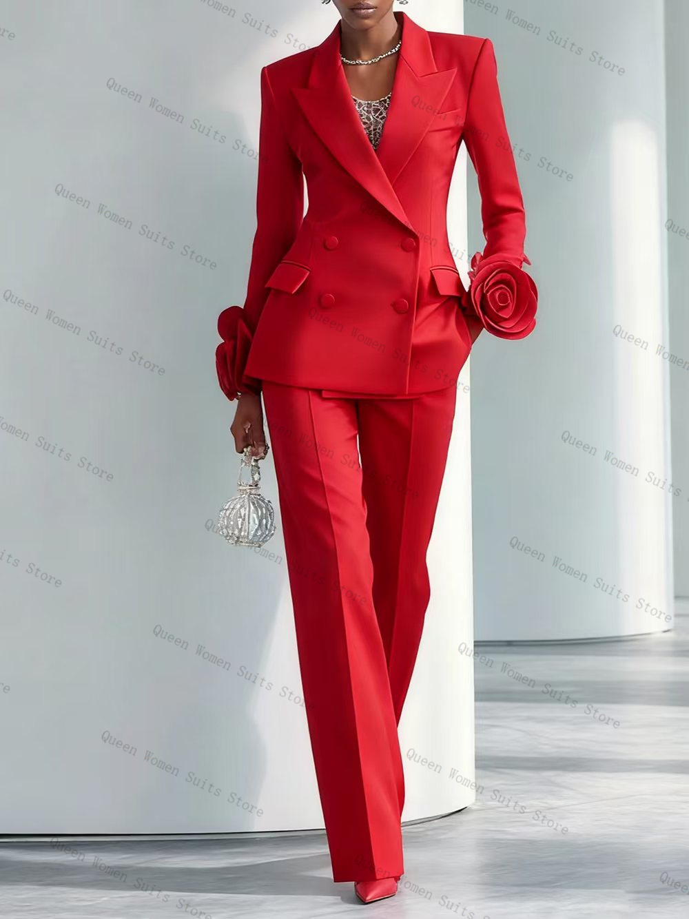 Women Formal Wear Blazer Set - Ensemble de costume de luxe rouge