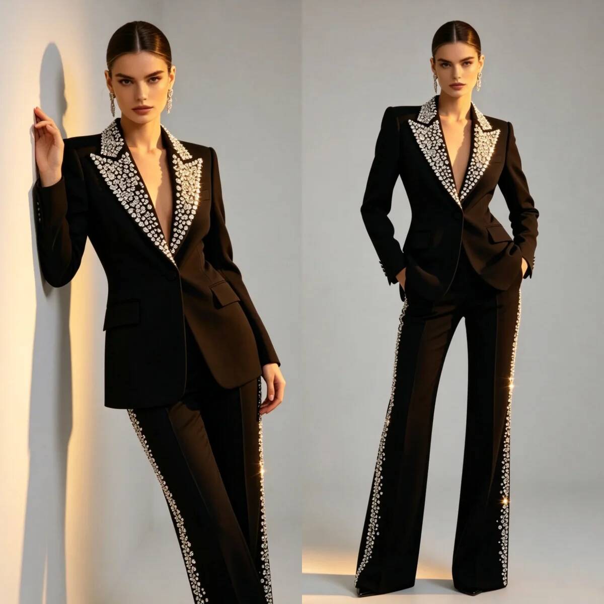 Women Formal Wear For Plus Size - Costumes 2 Pièces en Cristal Tendance
