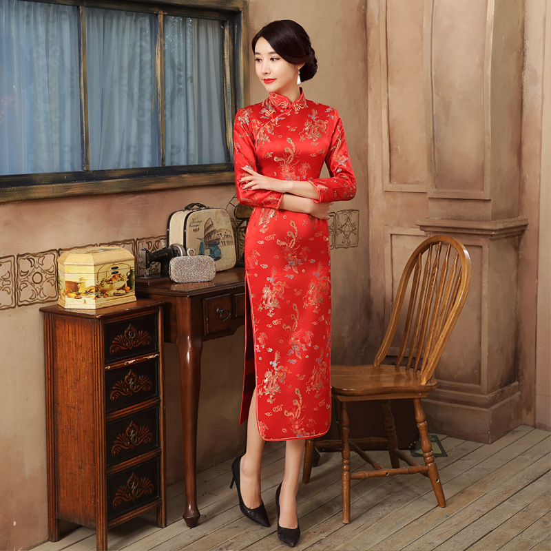Formal Wear For Women Xl - Cheongsam à manches longues en satin