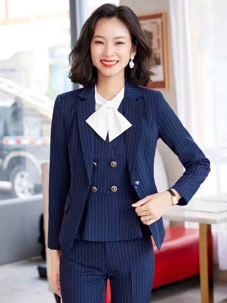 Women Formal Wear For Interview - Costumes d'affaires formels rayés pour femmes,